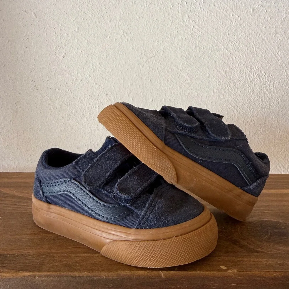 Vans Old Skool V Toddler Sneakers Size 5 Navy Blue Gum Hook & Loop 507698